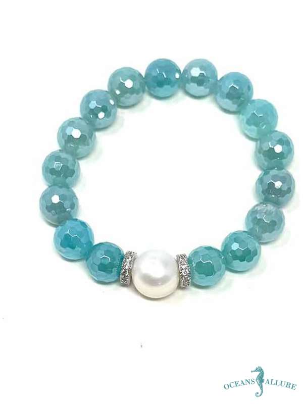 Coated Aqua Agate & CZ FWP Bracelet