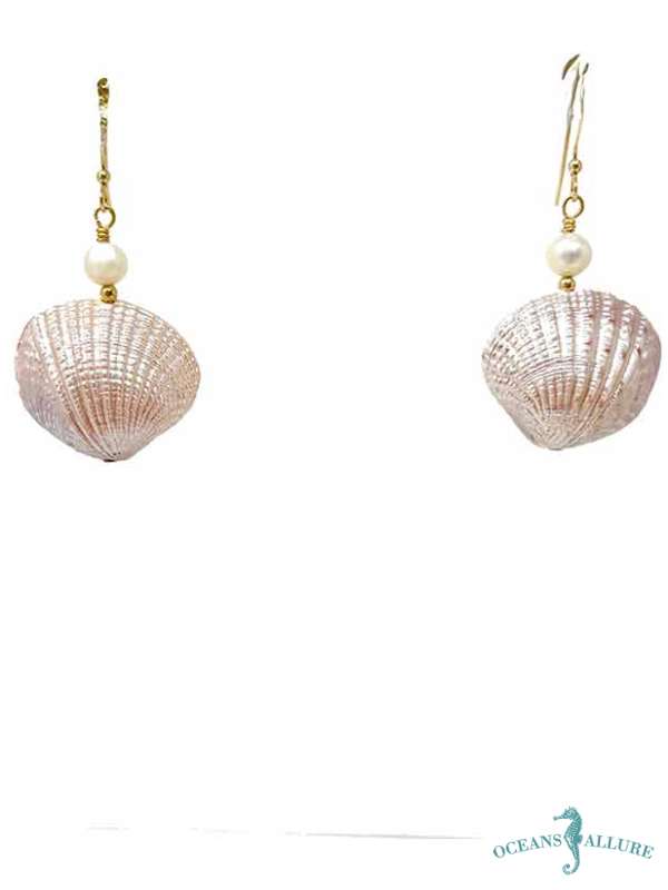 Mauve Clam Shell & Pearl GF Earrings