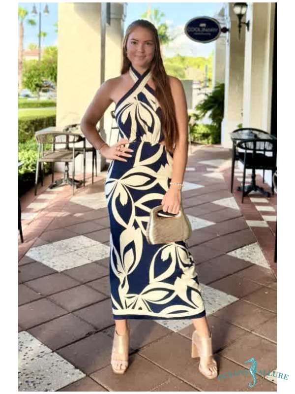Navy Oasis Halter Midi