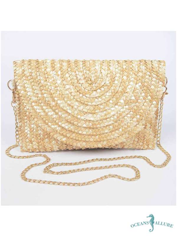 Straw Pom Pom Flap Bag