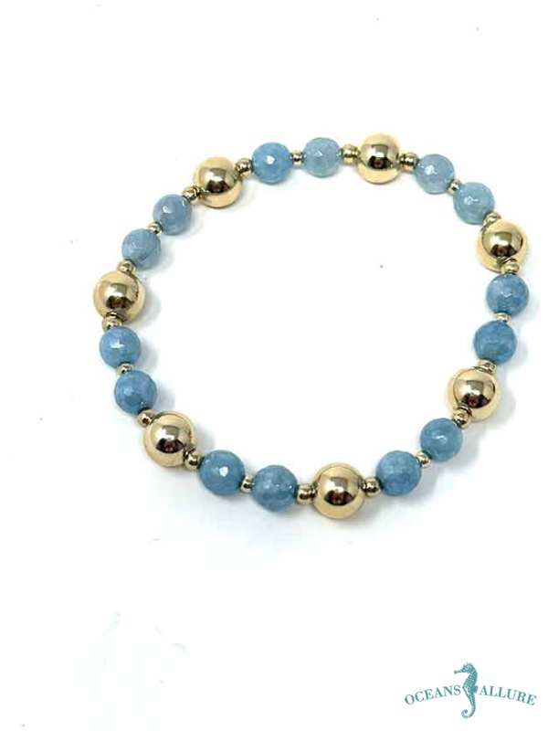 8mm, 3mm GF Bead Aquamarine Bracelet