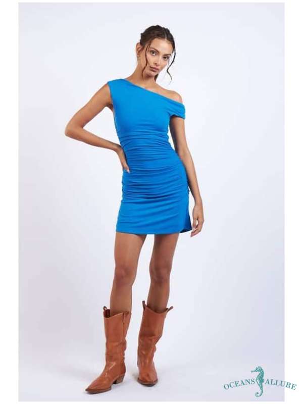 Capri Blue Off-Shoulder Mini
