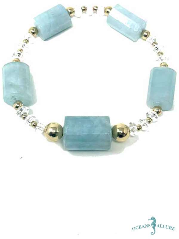 Barrel Aquamarine & Crystal GF Bracelet